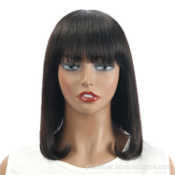 Short Human Hair Bob Wigs With Fringe Bangs 6-14 inch Non Lace Remy Curly Bob Wig 150% Full Machine Glueless Human Hair Wigs